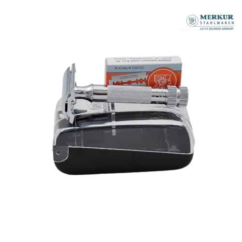 MERKUR 34C Short Handle Heavy Duty Classic Safety Razor Set with 10 Blades In A Box