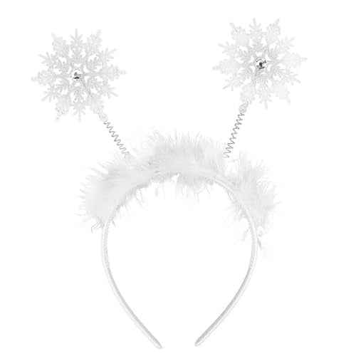 Doneace Snowflake Headband Christmas Headbands for Women Snowflake Hair Band White Feather Hair Hoop Christmas Hair Accessories for Girls Kids Xmas Holiday Party Favor Gifts 1 Pack, One Size Fits All