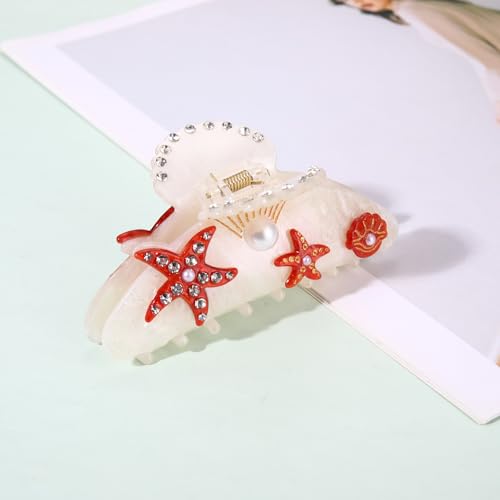 BVGA Sea Animal Hair Claw Clips Marine Life Starfish Seashell Pearl Crystal Claw Clips Cute Large Claw Hair Clips Beach Stylish Hair Accessories Gifts for Women Girls (Shell Starfish White)