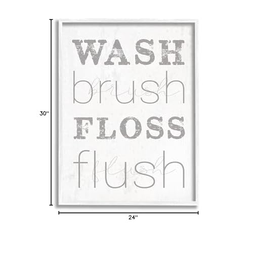 Stupell Industries Wash Brush Floss Flush Grey and White Distressed Rustic Look Typography