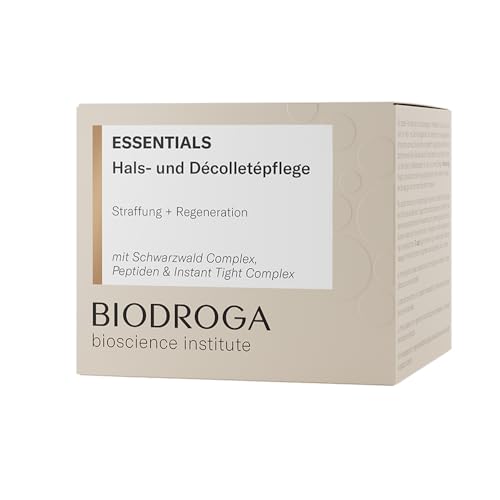 Biodroga Bioscience Institute Essentials Throat and D?collet? Care 50 ml - Skin Firming Care Cream with Black Forest Complex, Peptides and Glow Effect - Paraben-Free, Silicone-Free, Microplastic-Free