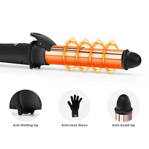 Prizm 1.25inch/32mm Automatic Curling Iron for Big Curler, Rotating Curling Wand Up to 450¡ÆF, LCD Display, Auto-Shut Off & Dual Voltage, Negative Ion