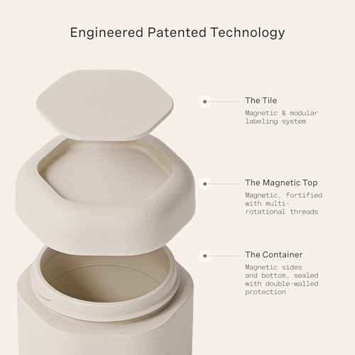 Cadence Travel Containers Haircare Capsule Set - Magnetic Containers with Lids,Carry On Travel Essentials For Women/Men - 3 Flex Mediums (1.32oz) - Shampoo, Conditioner & Comb Icon Labels - Sand