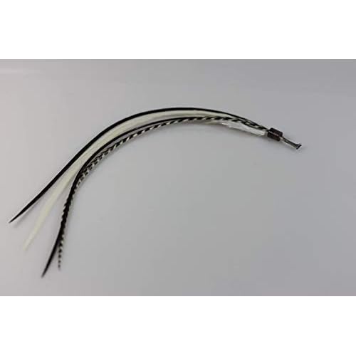 Zebrz Feather Hair Extension 4"-7" in Length with 5 Salon Quality Feathers for Hair Extension with Black & White American Rooster Feathers