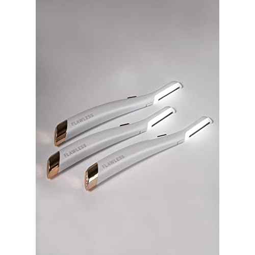 Finishing Touch Flawless Dermaplane Glo Lighted Facial Exfoliator - Non-Vibrating and Includes 6 Replacement Heads, White/Rose Gold