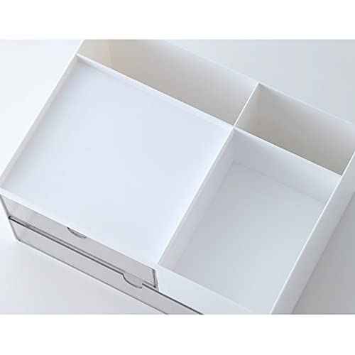 Makeup Organizer with 2 Drawers, Desk Organizer, 4 Compartments, Cosmetics Storage Box for nail polish,Lipstick, Brushes, Jewelry, Skincare, Bathroom Organization Boxes - White
