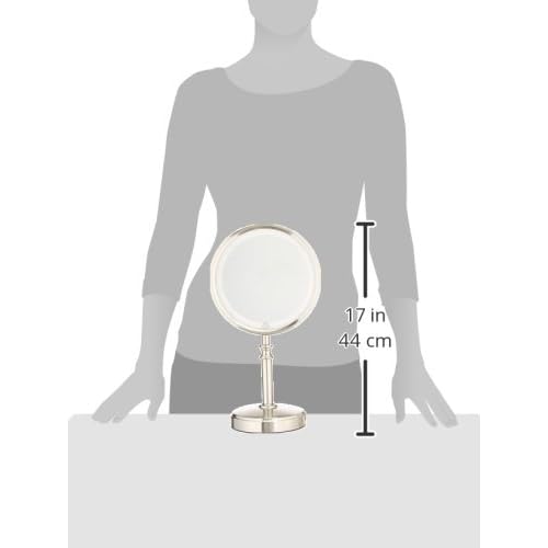 Conair Reflections Double-Sided LED Lighted Tabletop Mount Vanity Makeup Mirror, 1x/10x magnification, Satin Nickel