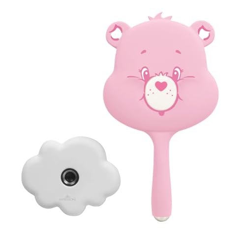 Impressions Vanity Care Bears Cheer LED Handheld Makeup Mirror for Desk, Lighted Travel Makeup Mirror with Detachable Standing Base, Ultra Bright Adjustable Lighting and Figural Shaped (Pink)