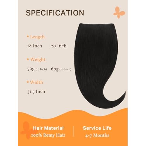 DOORES Genius Seamless Weft Hair Extensions Tape in, Natural Black 20 Inch 60g, Invisible Wide Tape Extensions Silky Remy Hair, Natural Looking Quick Wear