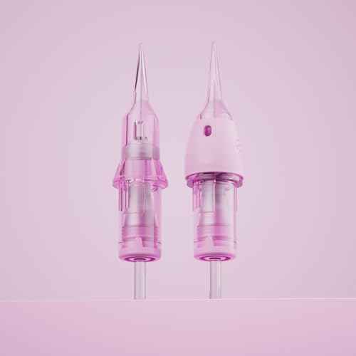 BIOMASER PINKY Pro Tattoo Cartridge Needles, 1RL 0.25mm Round Liner, 20 count Professional Disposable Single Needle Cartridges with Membrane for Tattooing Permanent Eyebwow,lip,Hair Scalp(0801RL)