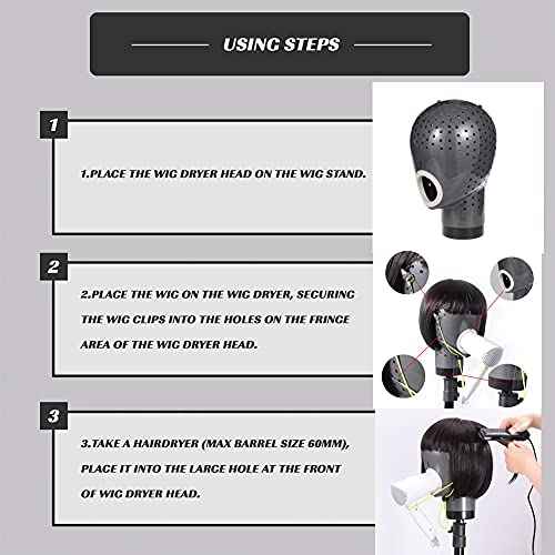 HOMEGOAL Hair Dryer Wig Stand Holder Mannequin Head, Drying Wig From Inside to Outside, Quickly, Easily, For Lace Scalp Cap Net (Dark Grey)