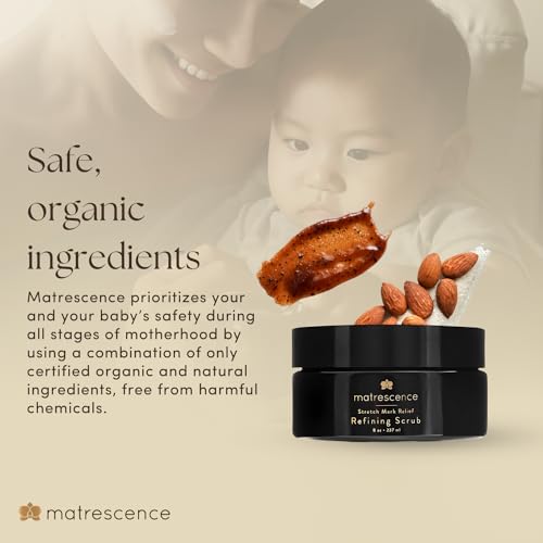 Matrescence Stretch Mark Relief Refining Exfoliating Belly Scrub (8oz/118ml) | Spa-Quality Maternity Skin Treatment | Pregnancy-Safe Skincare Made for Mom | Renewing Skin Essentials for Mom