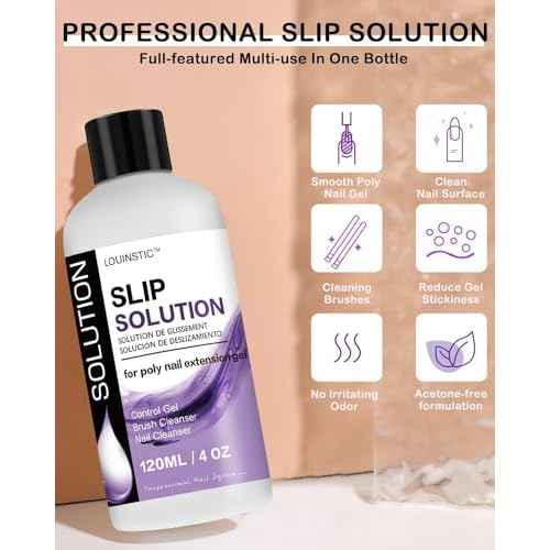 LOUINSTIC Poly Nail Gel Slip Solution - 120ml, 3 in 1 Nail Extension Anti-Stick Liquid, Art Brush Cleanser, for Poly Extension Gel Kit, with Dual-Ended Art Brush