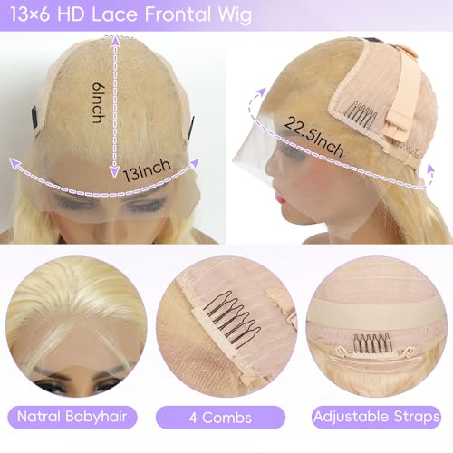 Blonde Wig Human Hair 613 13x6 Lace Front Wig Human Hair 200% Density Body Wave Blonde Lace Front Wigs Pre Plucked Glueless 613 HD Lace Frontal Wigs 22 Inch
