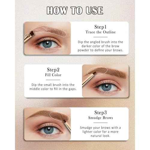 Eyebrow Powder Makeup Kit-3 Colors Eye Brow Tinting Powder Palette for Women Eyebrows Long-Lasting Waterproof, Dark Light Black Brown Brow Filler, Enhance & Define Brows, With Mirror, Brow Tool-Set 03