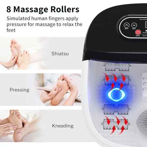 Foot Spa Bath Massager with Heat - Ozone and Blue Light Foot Soaking Tub, Epsom Salt, Adjustable Temperature, Bubble and 8 Rollers, Birthday Gift for Mom Dad