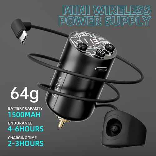 Tattoo Gun Kit with Wireless Rotary Tattoo Machine, 1500mAh Battery, 20 Tattoo Cartridge Needles, 7 Tattoo Inks, Tattoo pen for Beginners and Professionals (TK-SZ-BG01)