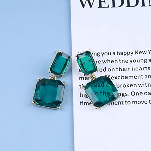 Vintage Emerald Square Earrings Green Emerald Drop Earrings Geometric Emerald Earrings Luxury Wedding Green Crystal Stud Earrings Jewelry for Women