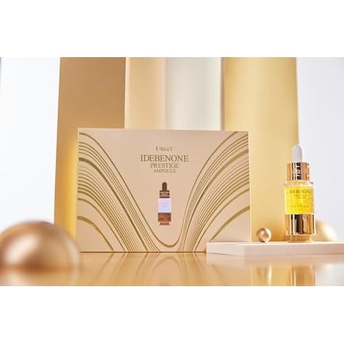 Ultra V Idebenone Prestige Ampoule, 4 Vials Set, Anti-Aging Antioxidant Serum, 0.34 fl oz Each - Antioxidant, Anti Wrinkle, Smoothes, Softens, Hyaluronic Acid, Peptides
