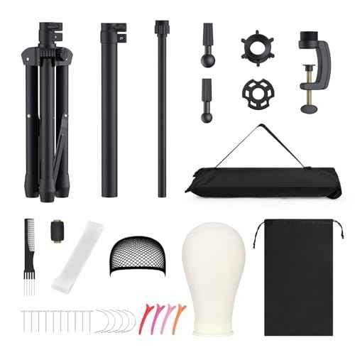Relx Reinforced Wig Stand with Mannequin Head - Adjustable Wig Head Stand with Head for Wigs - Manikin Head Set for Cosmetology, black