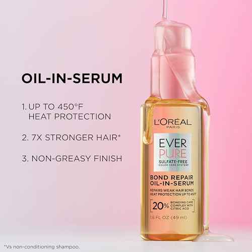 L'Oreal Paris Bond Repair Oil-in-Serum for Damaged, Color Treated Hair, Heat Protectant, Strengthens Weak Bonds, Intense Shine and Frizz Control, EverPure, 1.6 Fl Oz