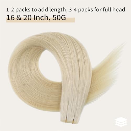 ABH AMAZINGBEAUTY HAIR Genius Weft Hair Extensions Human Hair Sew in Hair Extensions Real Human Hair Weft Extensions Hand Tied Virgin Hair 50G, #60 Platinum Blonde 20 Inch
