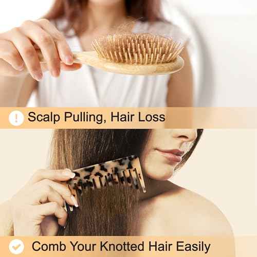 TaShow Hair Detangling Comb, 2 Pack Large Cellulose Acetate Wide Tooth Comb for Wet and Dry, Women's Thick Curly Wavy Hair (Tortoise Shell, Ivory)