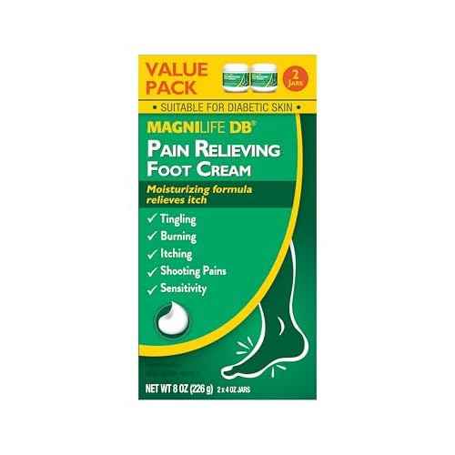 MagniLife DB Pain Relieving Foot Cream, Calming Relief for Burning, Tingling, Shooting & Stabbing Foot Pain, Moisturizing Foot Cream Suitable for Diabetic and Sensitive Skin - 2 Packs of 4 oz Jars