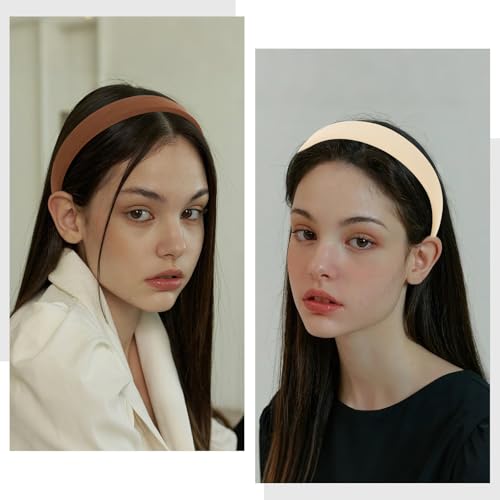 CURASA Headbands For Women Girls 3PCS Non Slip Satin Headbands Trendy Black White Head Bands Brown Neutral Hair Elastics Comfortable Wide Head Bands Stretchy Hairbands Plain Solid Hair Accessories