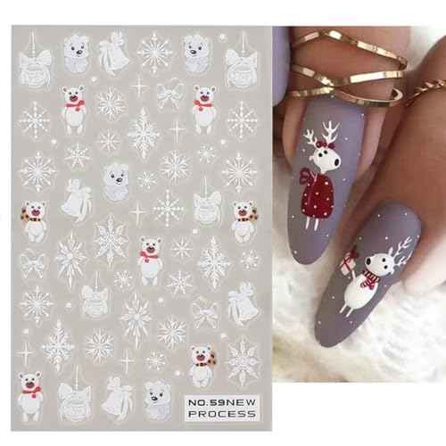 Christmas Nail Art Stickers 3D Snowflake Snowman Nail Stickers 6PCS Santa Claus Bear Elk Winter Christmas Adhesive Decals New Year Design Slider Nail Art Supplies for Xmas Manicure Nail Decorations
