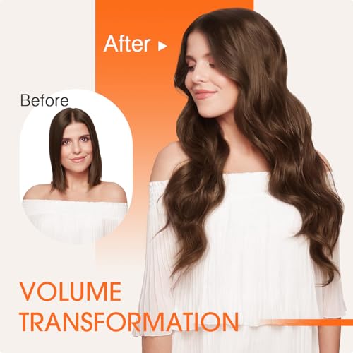 TESS Seamless Clip in Hair Extensions Human Hair Remy Clip ins Natural Soft Straight 8pcs 18Clips, 18 Inch, Light Brown