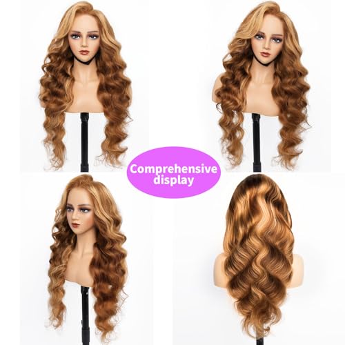250% Density Honey Blonde Lace Front Wigs Human Hair Highlight Lace Front Wig Human Hair 13x6 Lace Front Wigs Ombre Body Wave Lace frente pelucas pelo humano (Glueless 13X6 Highlight, 24 Inch)