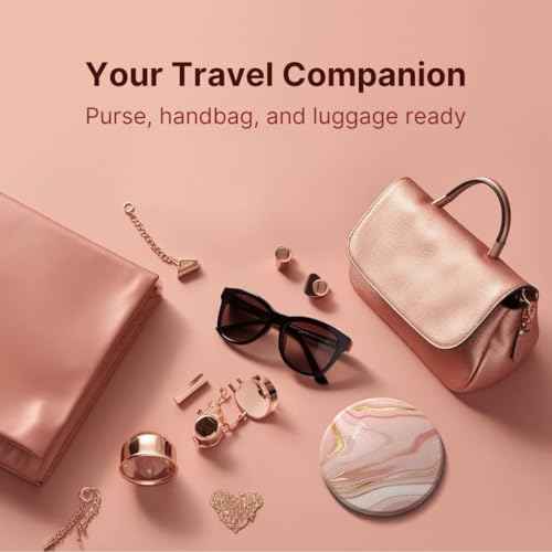 Fancii Taylor LED Lighted Travel Makeup Mirror, Rechargeable, 10x /1x Magnifying, Tru-Glow Lighting System, XL Large 5¡± Wide | Compact Mirror for Purses (Marble Rose)