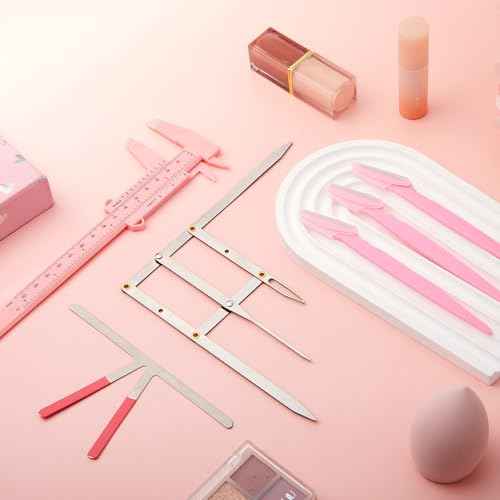 Weewooday 6 Pieces Tattoo Eyebrows Rulers 3 Point Positioning Ruler Mini Caliper Double Scale Vernier Calipers Eyebrow Caliper Microblading Ruler Measuring Tool with Eyebrow Shaver(Pink)