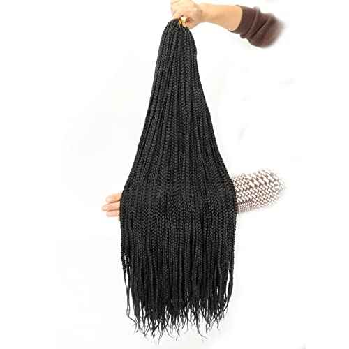 Themis Hair Black Crochet Box Braid 30inch 6Packs Midium Size Premium Synthetic Crochet Braids Waist Length Individually Prelooped Handmade Soft Braids Hair Extension For Girls Women(30inch 1B)