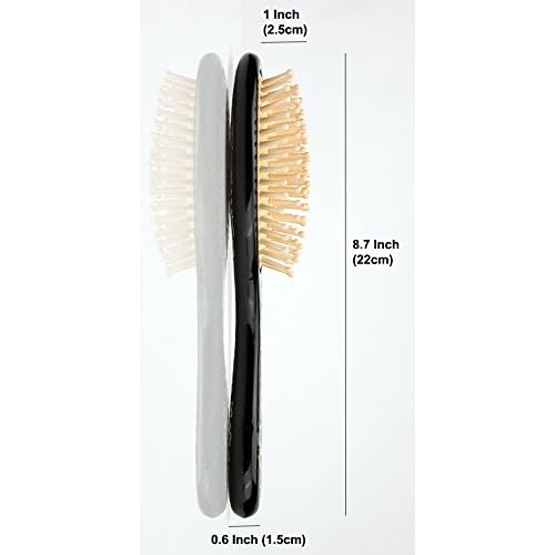 Antique Alive Mother of Pearl Inlay Art Parrot Bird Christmas Flower Luxury Oval Black Hair Brush Detangling Anti Static Scalp Massage Comb Wooden Handle Bristle Cushion Kids Girl Boy Gift Hairbrush