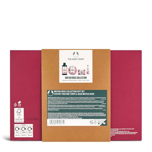The Body Shop British Rose Collection Gift Set - 4 Piece Set, Shower Gel, Body Butter, Hand Cream, Face & Body Bar, Vegan
