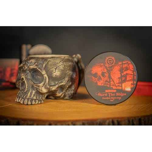 Burn The Ships Shaving Kit | Ceramic Skull Shave Bowl & Cream | Wet Razor Lather Mug | Hot Scuttle for Traditional Grooming | Shaving Soap Gift Set | Barber Accessories for Men