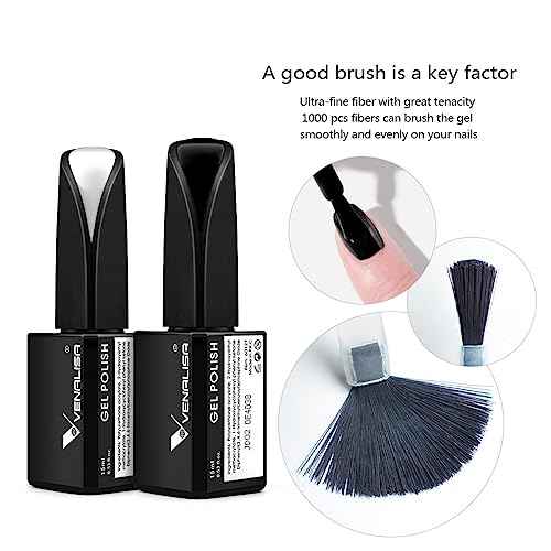 VENALISA 2Pcs 15ml Black White Gel Nail Polish Kit, Nail Gel Polish Set Soak Off UV LED Nail Art Starter Manicure Salon DIY at Home
