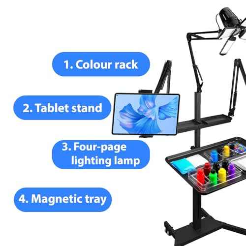 Salon Multifunctional Dual Stands Tattoo Workstation with LED Tattoo Light& Wheels with Universal Wheels Tattoo Equipment for Tattoo Beauty and Hair Salon Studio