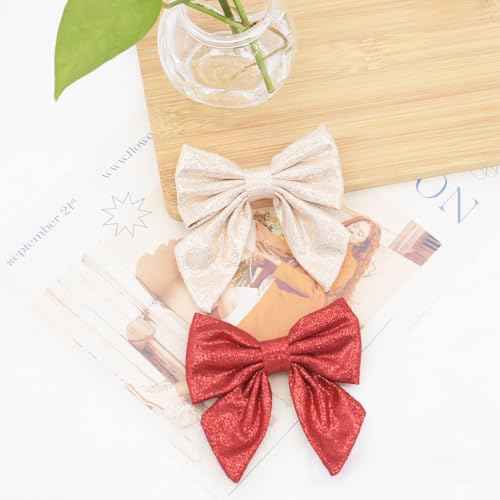 2Pcs Christmas Bow Claw Clips for Women Girls, Metal Claw Clips Glitter Bow Hair Clips Non Slip Strong Hold Fashion Hair Accessories for Women Girls Kids (Red and Gold)