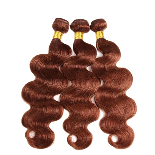 #33 Reddish Brown Bundles Human Hair Body Wave Bundles 26 28 30 Inch Unprocessed Brazilian Virgin Hair Copper Red Body Wave 3 Bundle Human Hair Extensions 50 Gram Per Bundle