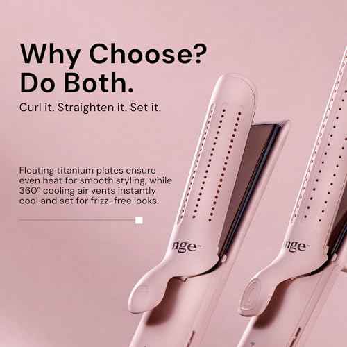 L'ANGE HAIR Le Duo Grande 360¡Æ Airflow Styler | 2-in-1 Curling Wand & Titanium Flat Iron Professional Hair Straightener and Curler with Cooling Air Vents to Lock in Style (Blush)