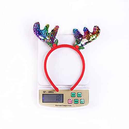 Dzrige Christmas Reindeer Antler Headband Sequin Reindeer Hair Bands Moose Antler Headpiece Deer Antlers Headdress for Xmas New Year Halloween Easter Party Gift (2Pcs)