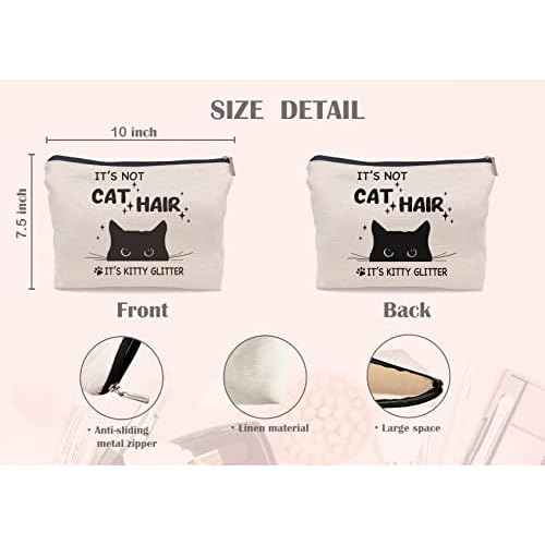 It's Not Cat Hair It's Kitty Glitter Funny Black Cat Makeup Bag Make up Cosmetic Bag Small Zipper Pouch,Birthday Gifts for Cat Lovers Women Sister Daughter