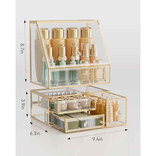 Makeup Organizer for Vanity, Clear Makeup Organizer with Drawer, Skincare Holder for Bathroom Countertop,Cosmetic Display Case for Dresser