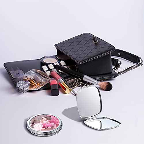 Jetec 6 Pcs Sublimation Blanks Compact Mirror Bulk Transfer Folding Pocket Makeup Double Sided Handheld Mirror Round Square Sublimation for Purse Travel