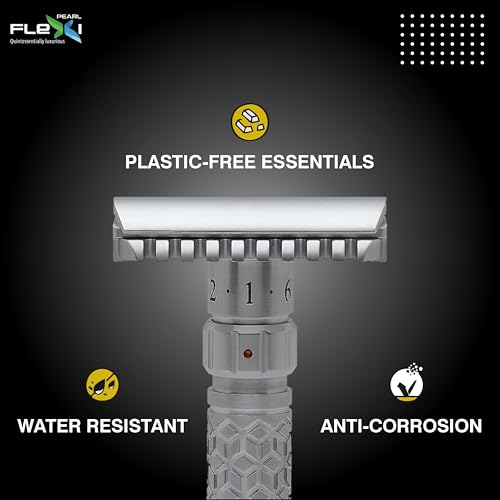 Pearl Flexi Open Comb Adjustable Safety Razor - Made of 100% Brass Metal | Adjustable from 1 to 6 | Men's Shaving Razor for Fathers Day Gift