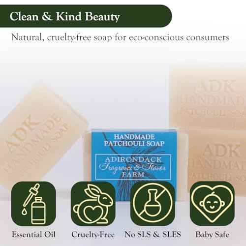 Adirondack Fragrance & Flavor Farm ADK Natural Patchouli Soap Bar 16 oz., Handmade Vegan Olive Oil Body Soap for Dry and Sensitive Skin, Moisturising for Men, Women & Babies