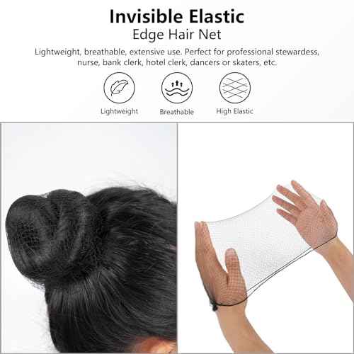 Hair Net Set: 20 Pieces 20-Inch Black Nets, 40 Pieces 2.4-Inch Brown U Pins - For Food Service, Bun Making, Ballet, and Versatile Hairstyling